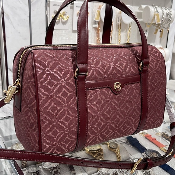 MICHAEL KORS JST TRAVEL MEDIUM DUFFLE SATCHEL SHOULDER CROSSBODY BAG MK OXBLOOD - Picture 13 of 16